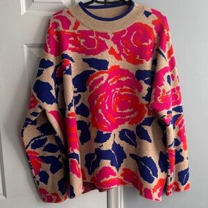 JODIFL Vibrant Floral Sweater - Pink, Blue, and Tan
